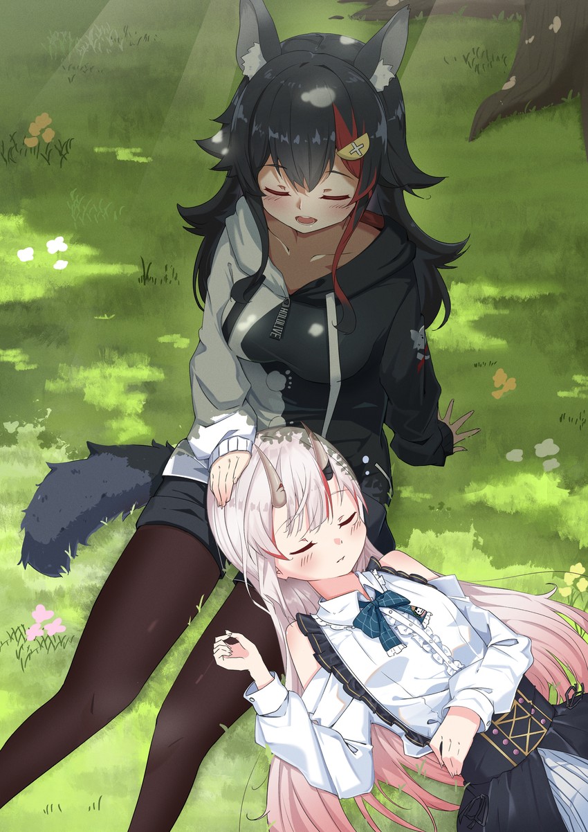 ookami mio and nakiri ayame (hololive) drawn by madai_(mappy)