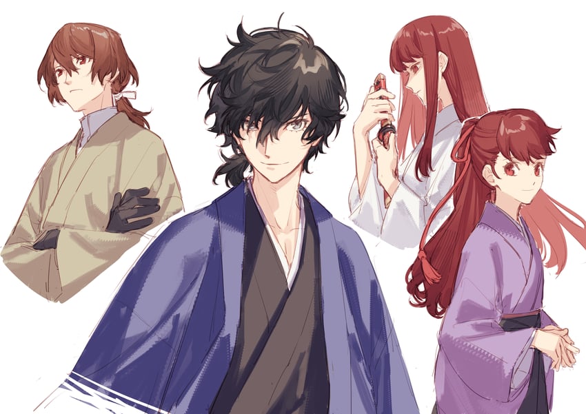 amamiya ren, yoshizawa kasumi, akechi gorou, and yoshizawa sumire (persona and 2 more) drawn by tsubsa_syaoin