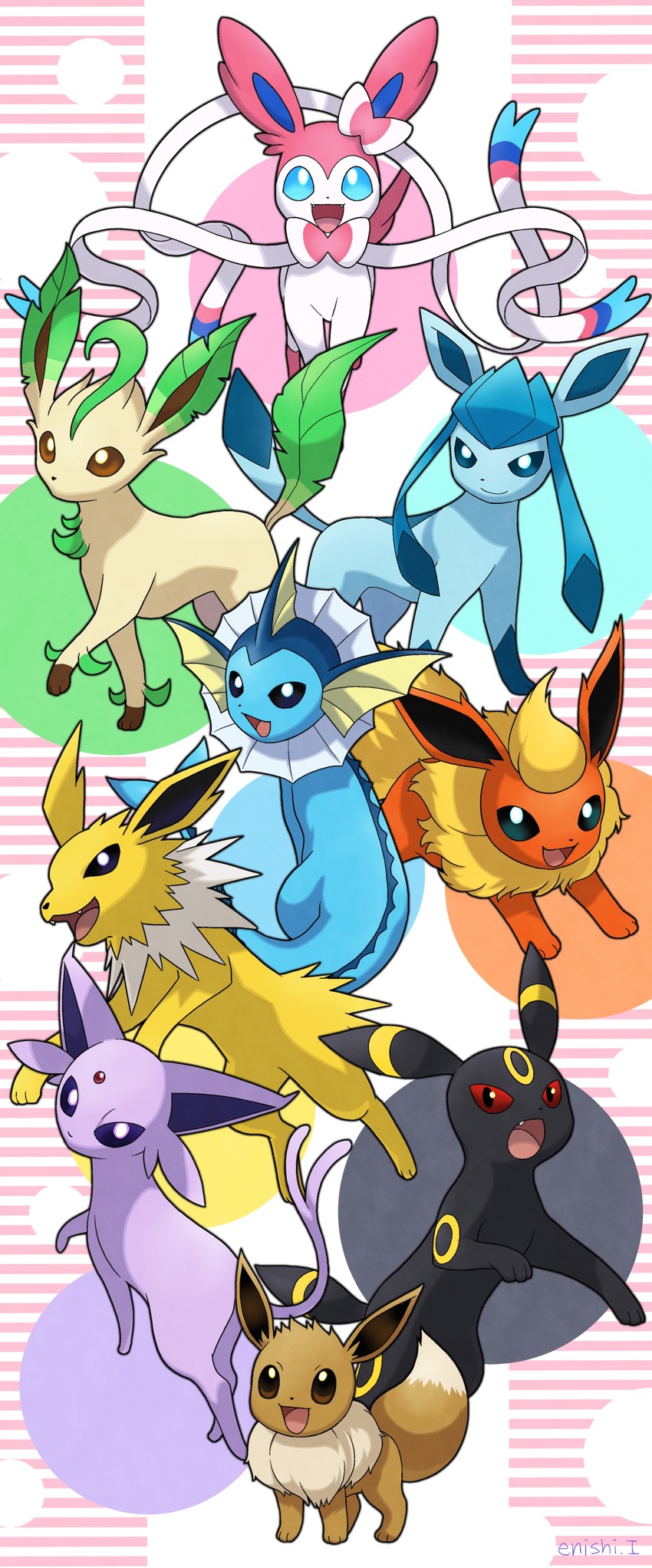 eevee, sylveon, umbreon, glaceon, vaporeon, and 4 more (pokemon) drawn by yukari_(yukari21653710)