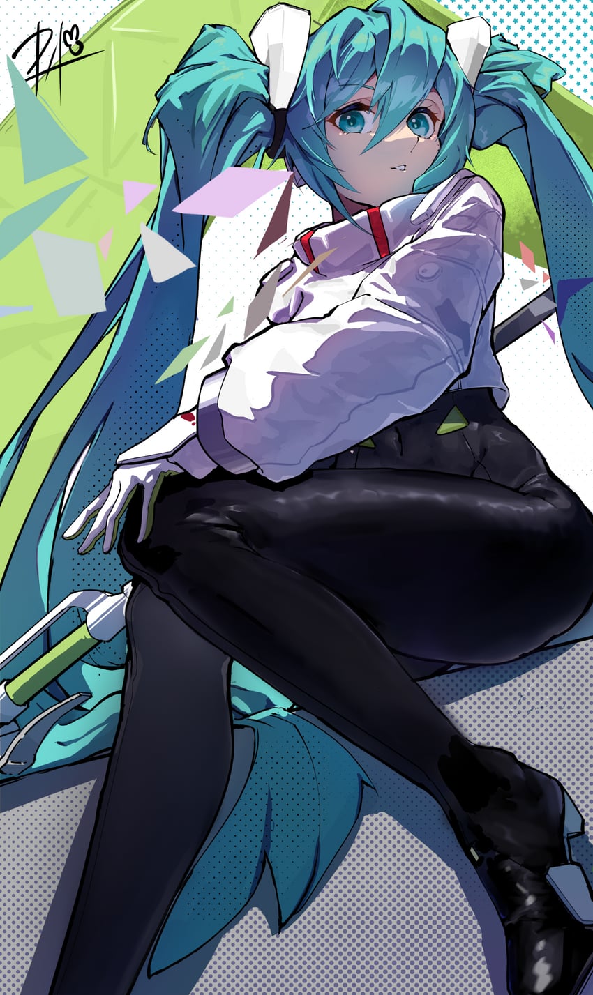 hatsune miku and racing miku (vocaloid and 1 more) drawn by mala_tutou