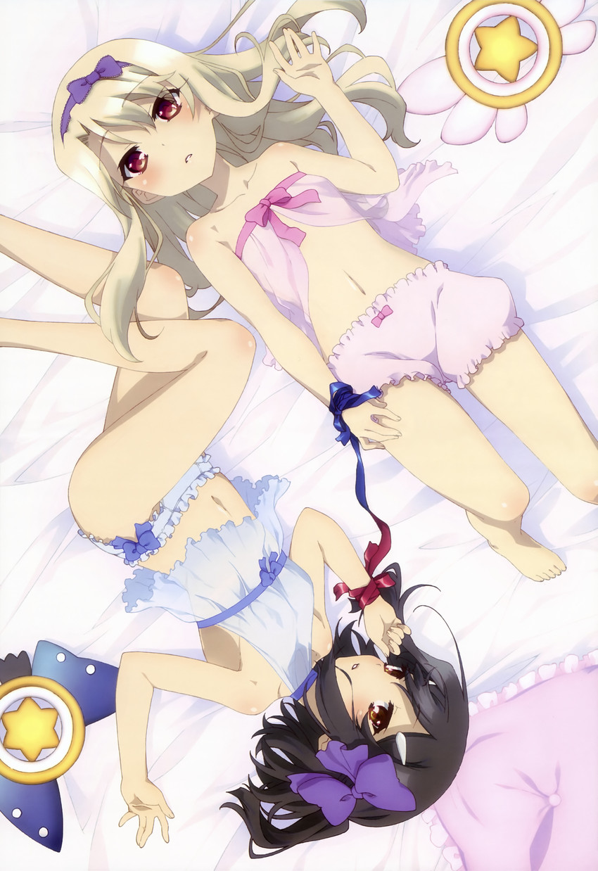 illyasviel von einzbern, miyu edelfelt, magical ruby, and magical sapphire (fate and 2 more) drawn by hirata_kazuya