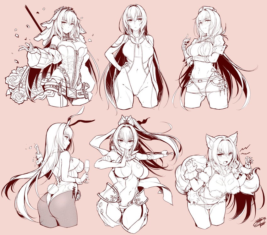 mash kyrielight, scathach, florence nightingale, nero claudius, and katou danzou (fate and 1 more) drawn by okitakung