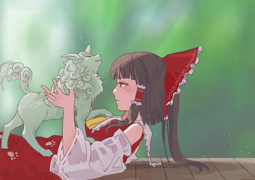 hakurei reimu and komano aunn (touhou) drawn by foresty