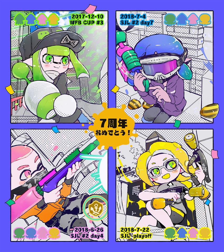 inkling player character, inkling girl, octoling player character, octoling girl, and inkling boy (splatoon) drawn by ogi_no_hi