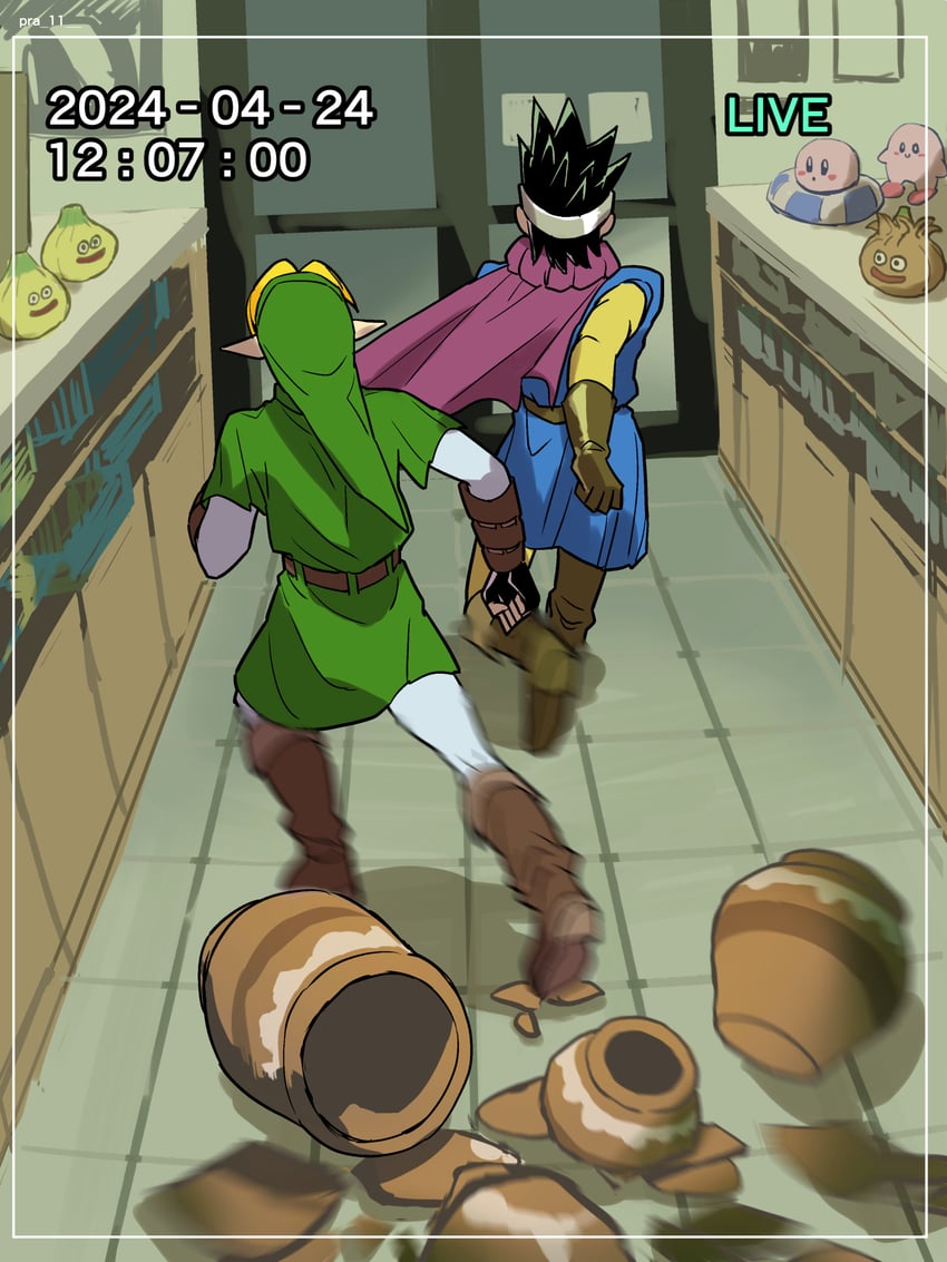 link, kirby, slime, and hero (the legend of zelda and 5 more) drawn by pra_11