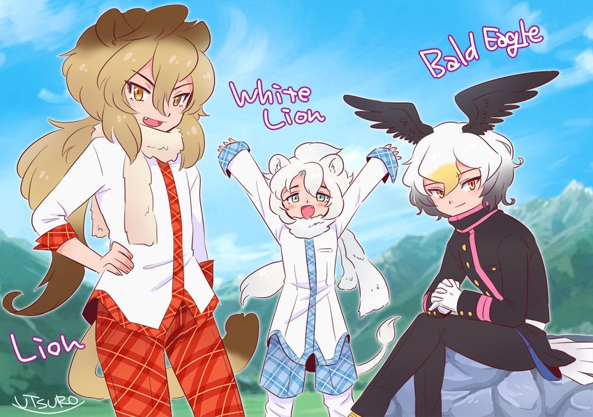 lion, white lion, and bald eagle (kemono friends) drawn by utsuro_atomo