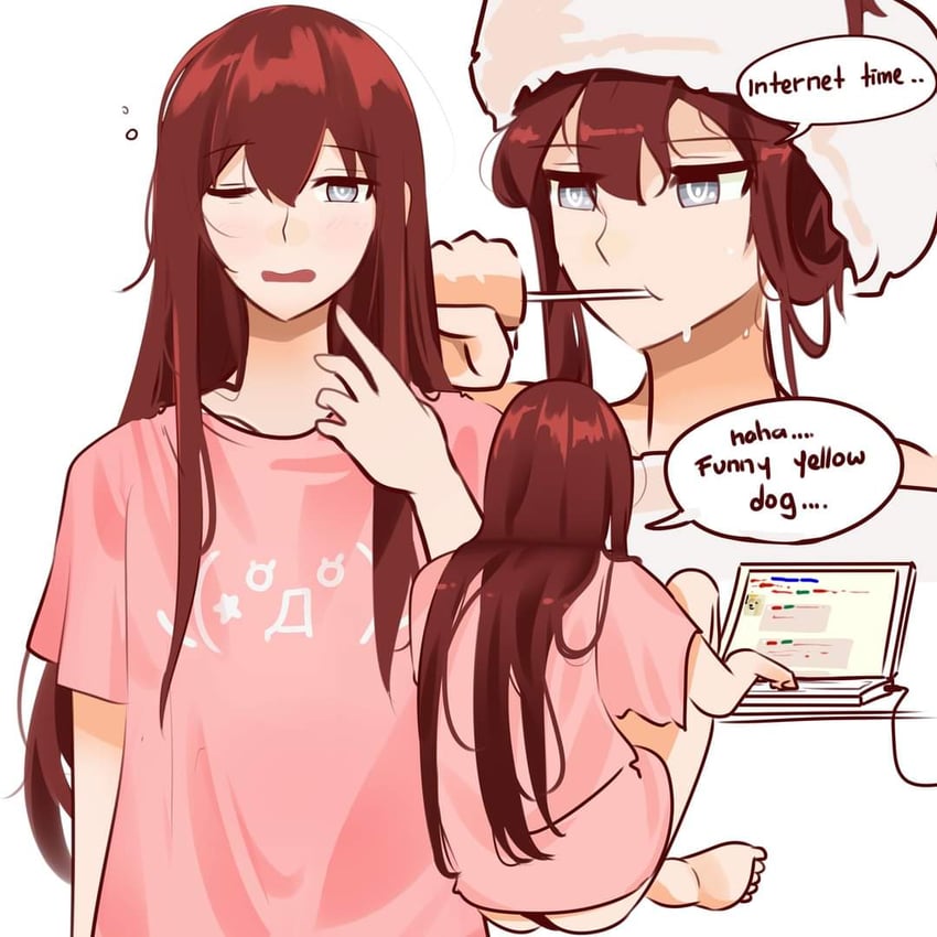 makise kurisu and doge (steins;gate and 1 more) drawn by holeecrab