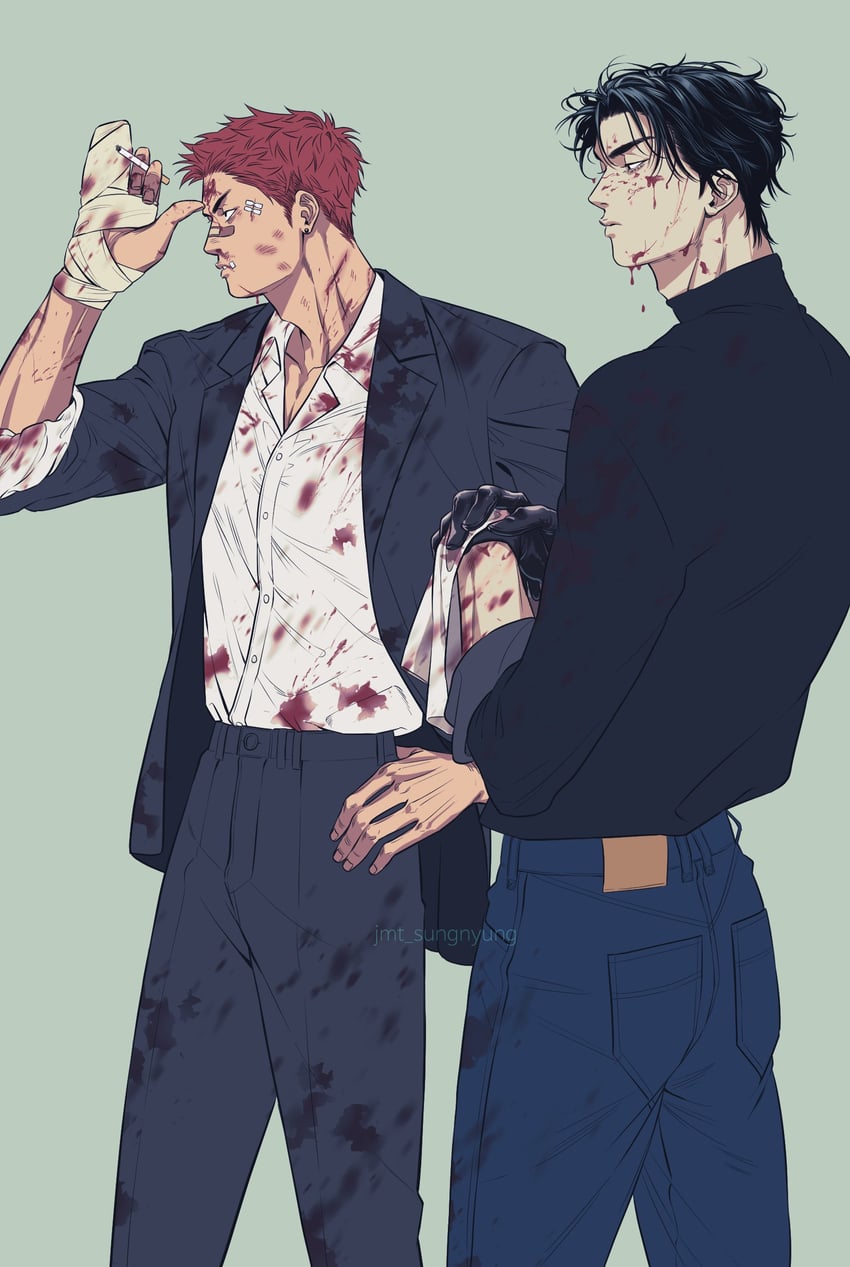 sakuragi hanamichi and rukawa kaede (slam dunk) drawn by jmt_sungnyung