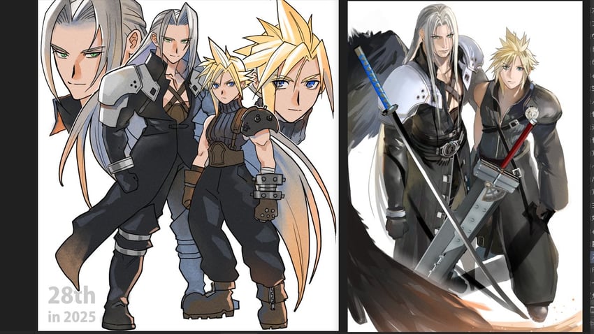 cloud strife and sephiroth (final fantasy and 2 more) drawn by ljnww6