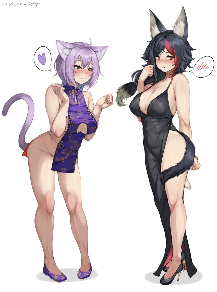 nekomata okayu and ookami mio (hololive) drawn by midnight_(midnightstream3)