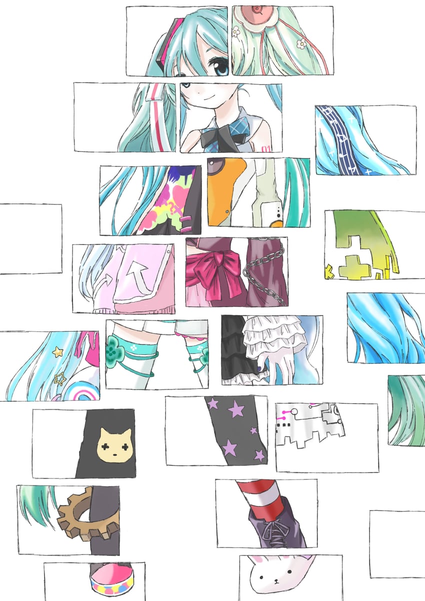 hatsune miku, yuki miku, and magical mirai miku (vocaloid and 13 more) drawn by yu_qie_fu