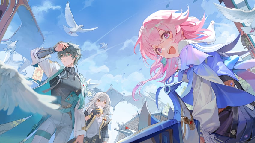 trailblazer, stelle, march 7th, and dan heng (honkai and 1 more) drawn by saber_beam