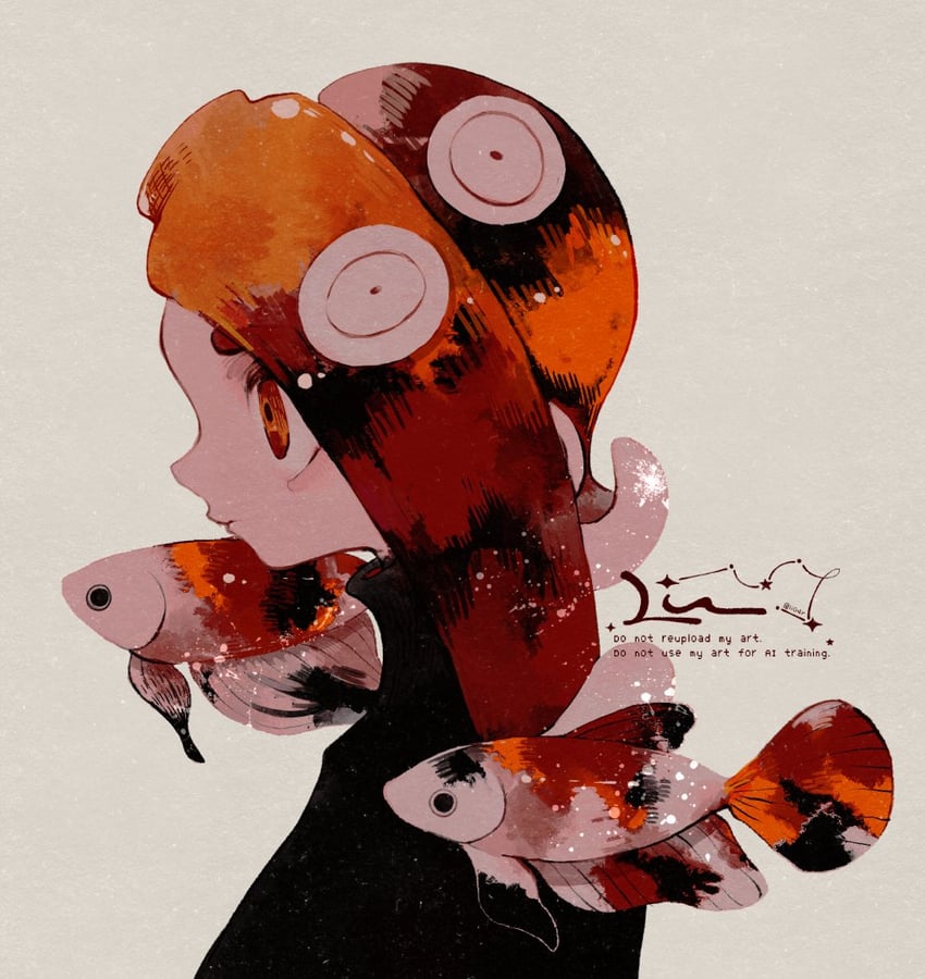 octoling player character and octoling girl (splatoon) drawn by li04r