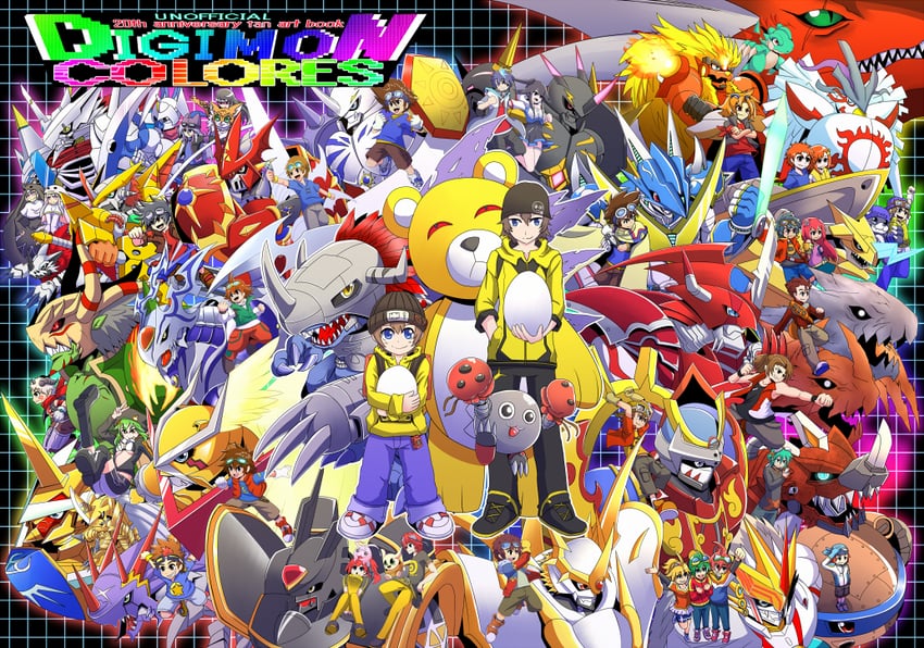 yagami taichi, omegamon, dukemon, motomiya daisuke, alphamon, and 65 more (digimon and 21 more) drawn by gerukizoku
