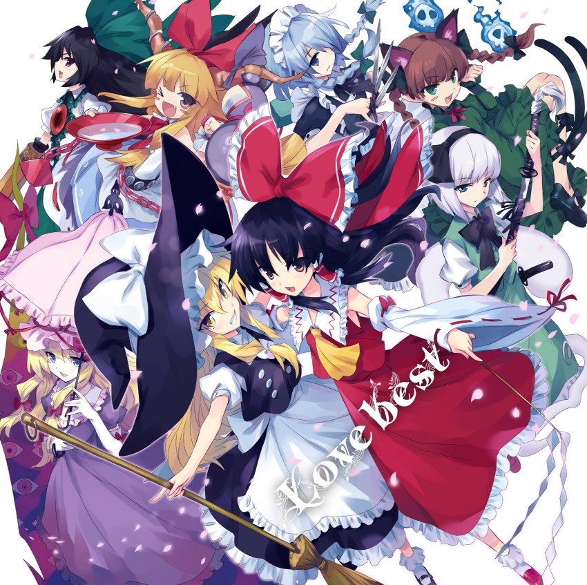 hakurei reimu, kirisame marisa, izayoi sakuya, konpaku youmu, yakumo yukari, and 3 more (touhou and 1 more) drawn by usatsuka_eiji
