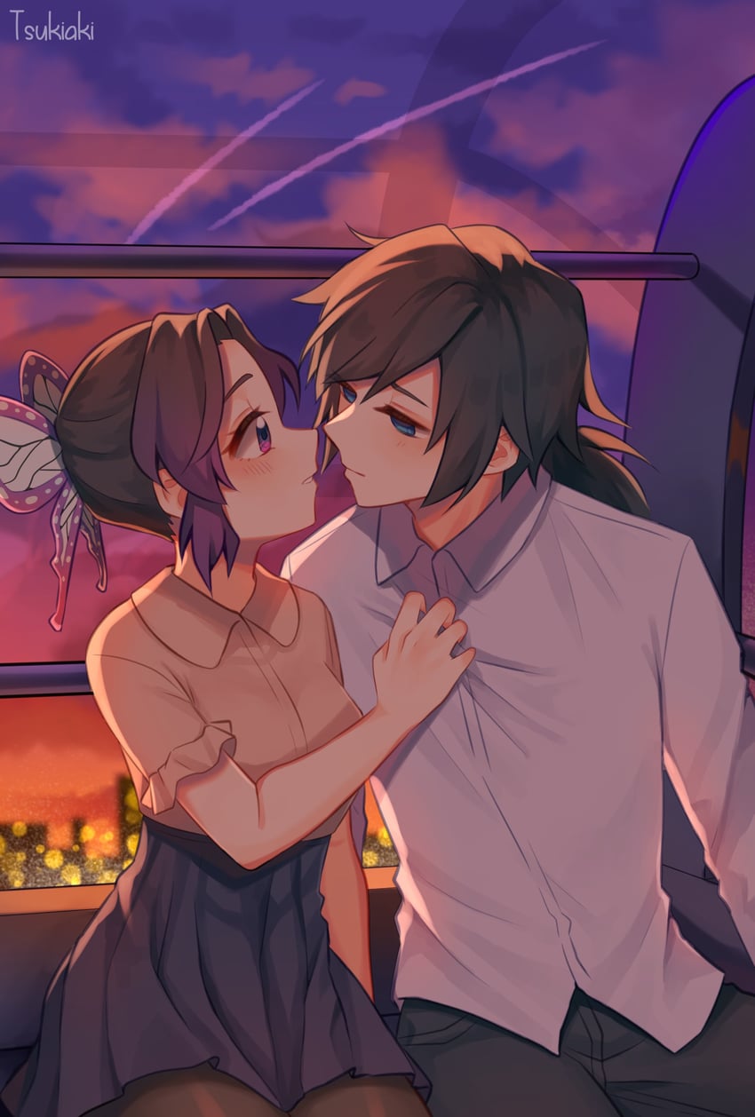 kochou shinobu and tomioka giyuu (kimetsu no yaiba) drawn by tsukiaki_teriyaki