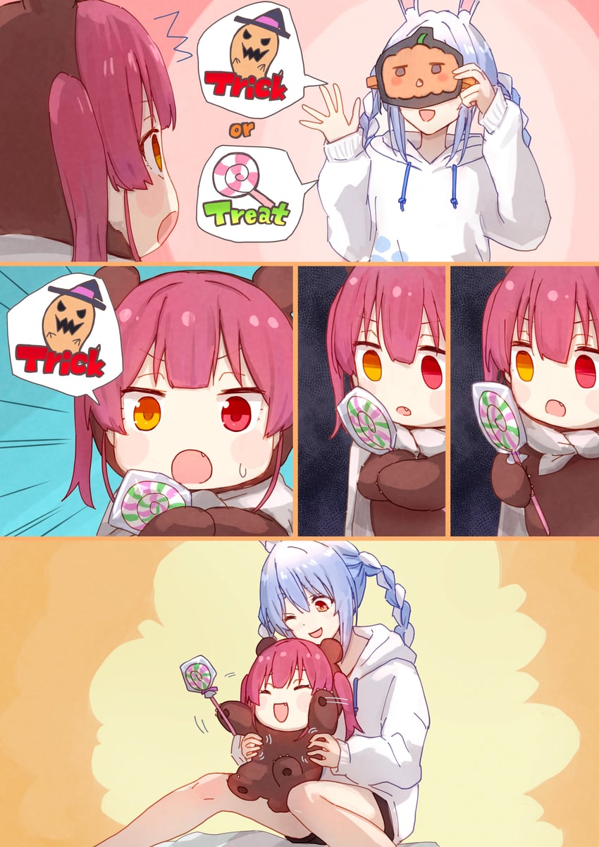 houshou marine, usada pekora, and houshou kumarine (hololive) drawn by yami_ara