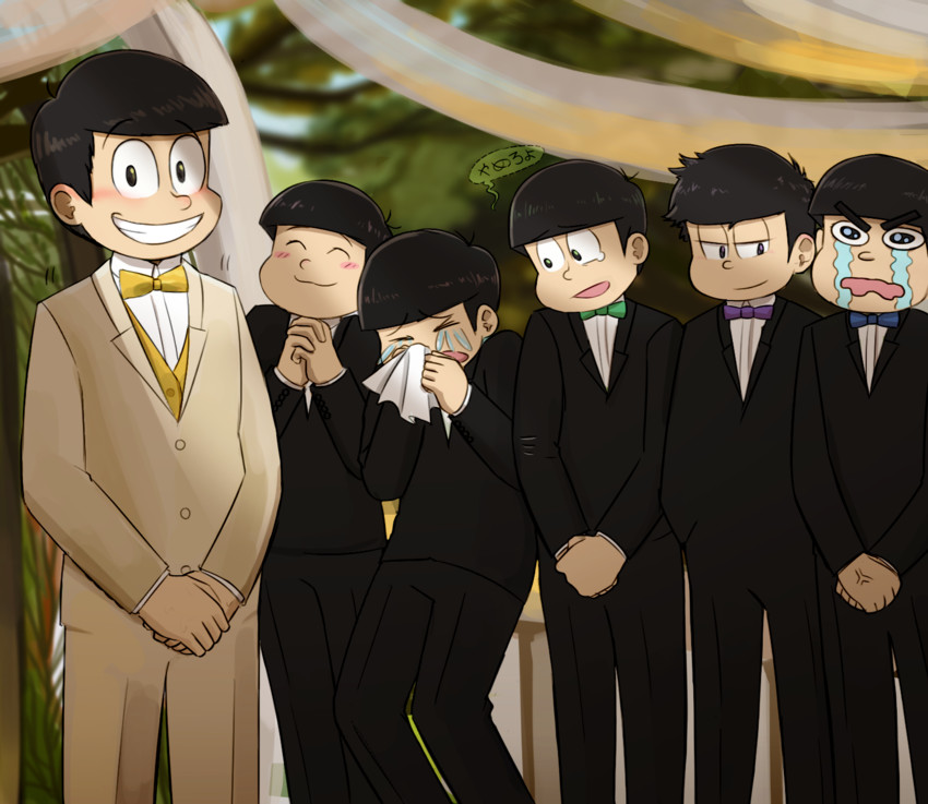 matsuno osomatsu, matsuno karamatsu, matsuno ichimatsu, matsuno jyushimatsu, matsuno choromatsu, and 1 more (osomatsu and 1 more) drawn by homunculus100
