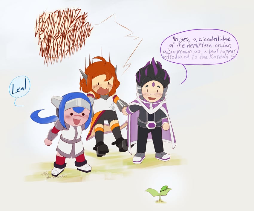 lea, emilie-sophie de belmond, and toby tremblay (crosscode) drawn by butterrhocat