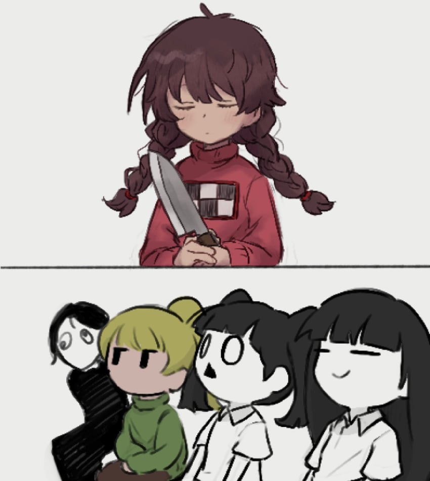 madotsuki, poniko, monoko, monoe, and sekomumasada sensei (yume nikki) drawn by akibevillage