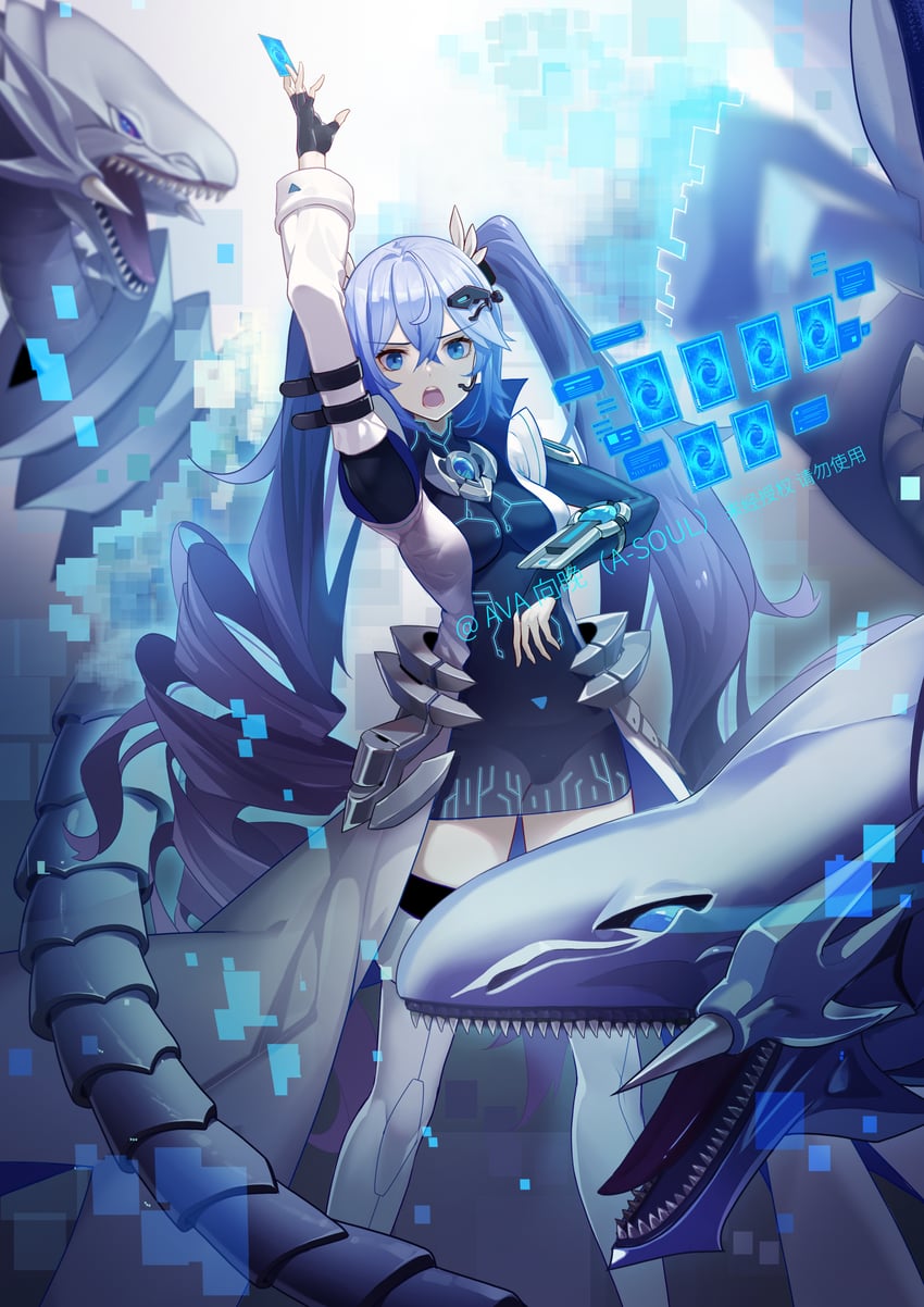 kaiba seto, blue-eyes white dragon, and ava (yu-gi-oh! and 2 more) drawn by bu_zhengjing_de_xiao_xingxing