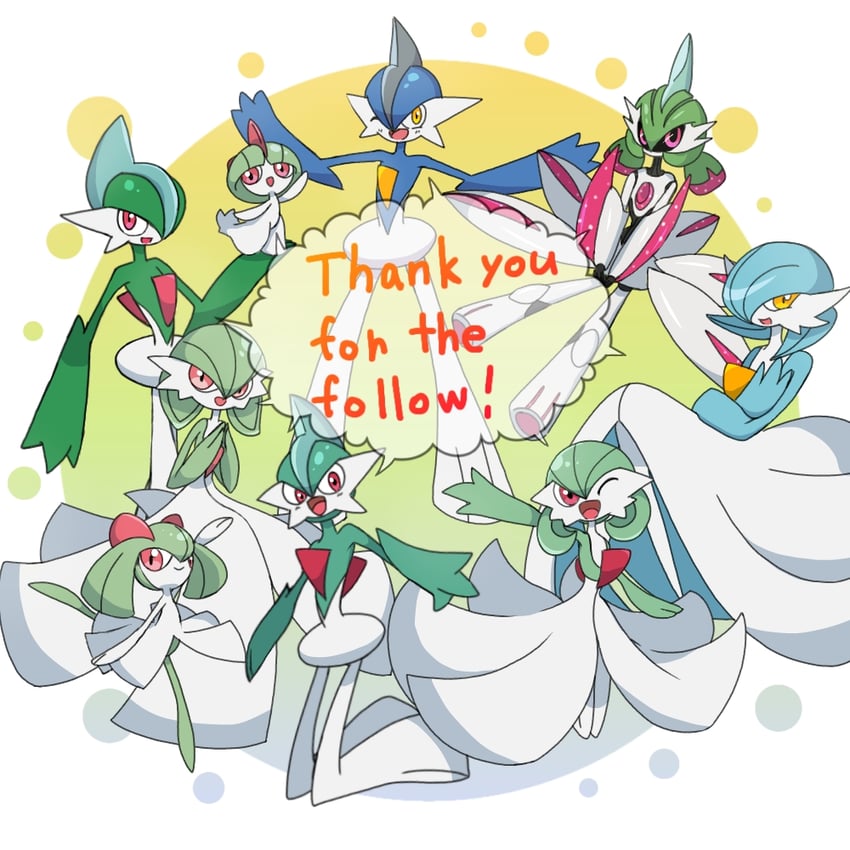 gardevoir, kirlia, gallade, ralts, and iron valiant (pokemon) drawn by monya