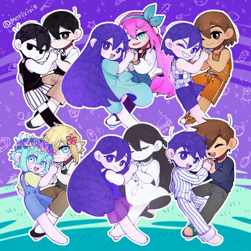 sunny, basil, omori, aubrey, kel, and 2 more (omori) drawn by morivivi3