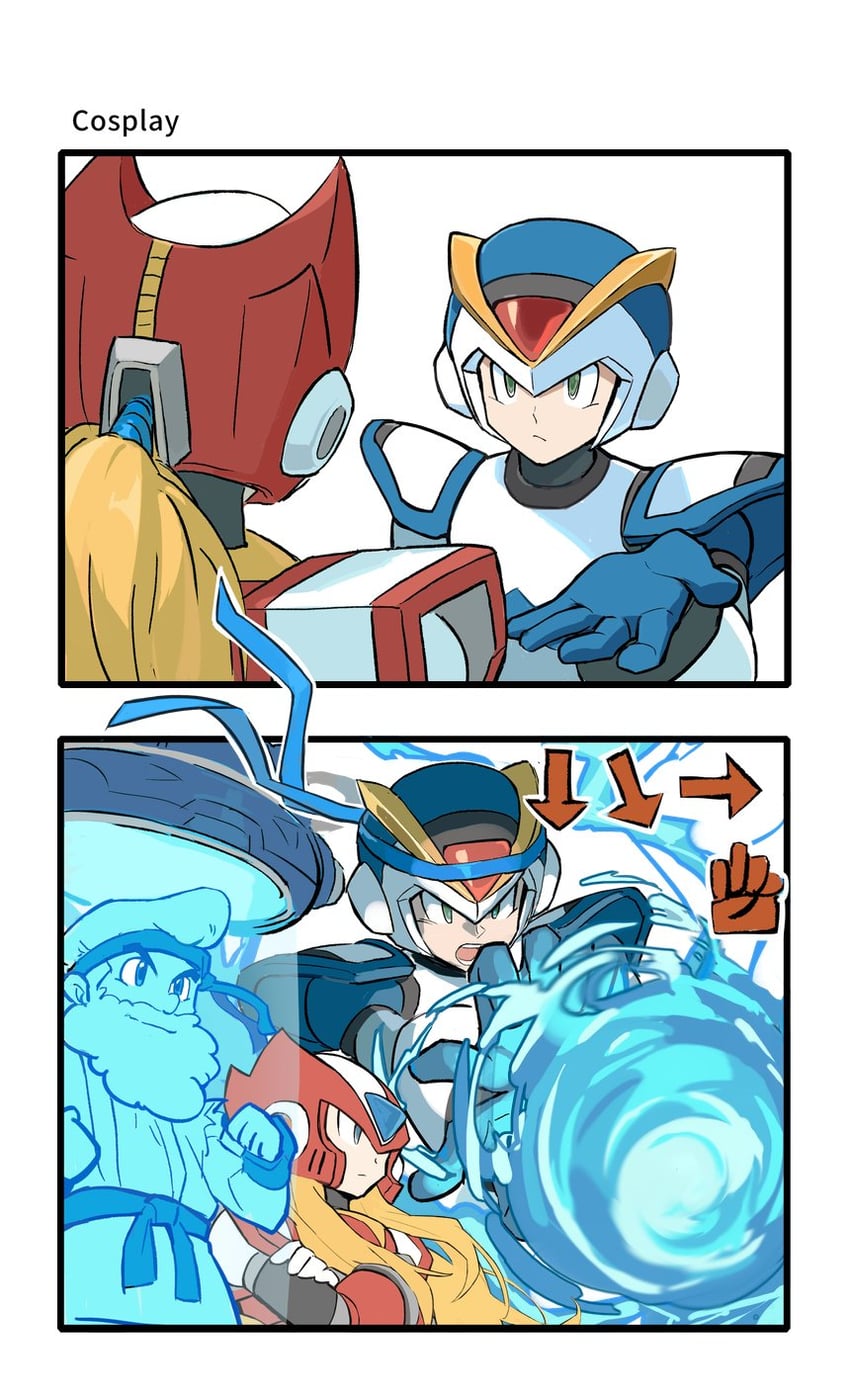 zero, x, dr. light, and first armor x (street fighter and 3 more) drawn by u_wstr