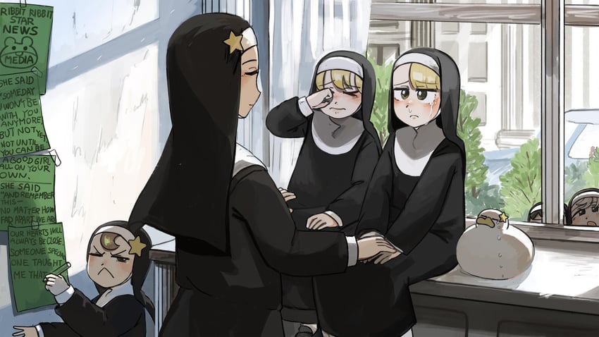 clumsy nun, froggy nun, spicy nun, star nun, square nun, and 1 more (little nuns) drawn by diva_(hyxpk)