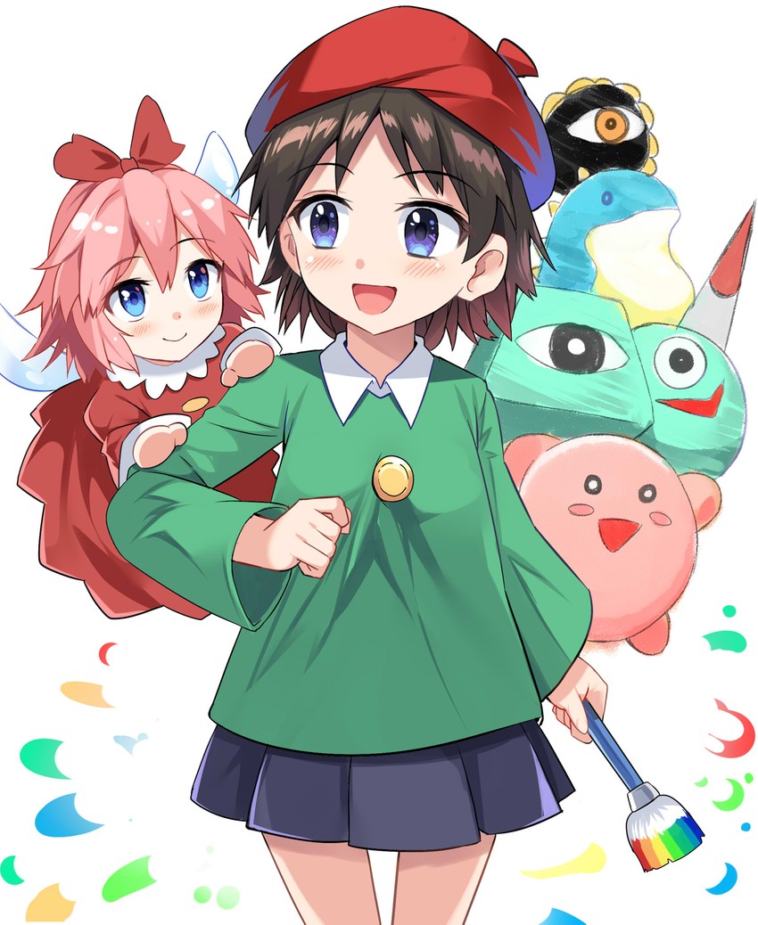adeleine, ribbon, dark matter, ice dragon, batamon, and 2 more (kirby and 2 more) drawn by e.o.