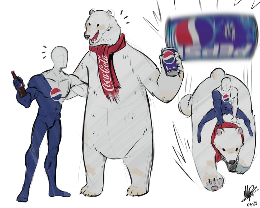 pepsiman and coca-cola polar bear (coca-cola and 2 more) drawn by geryghosty