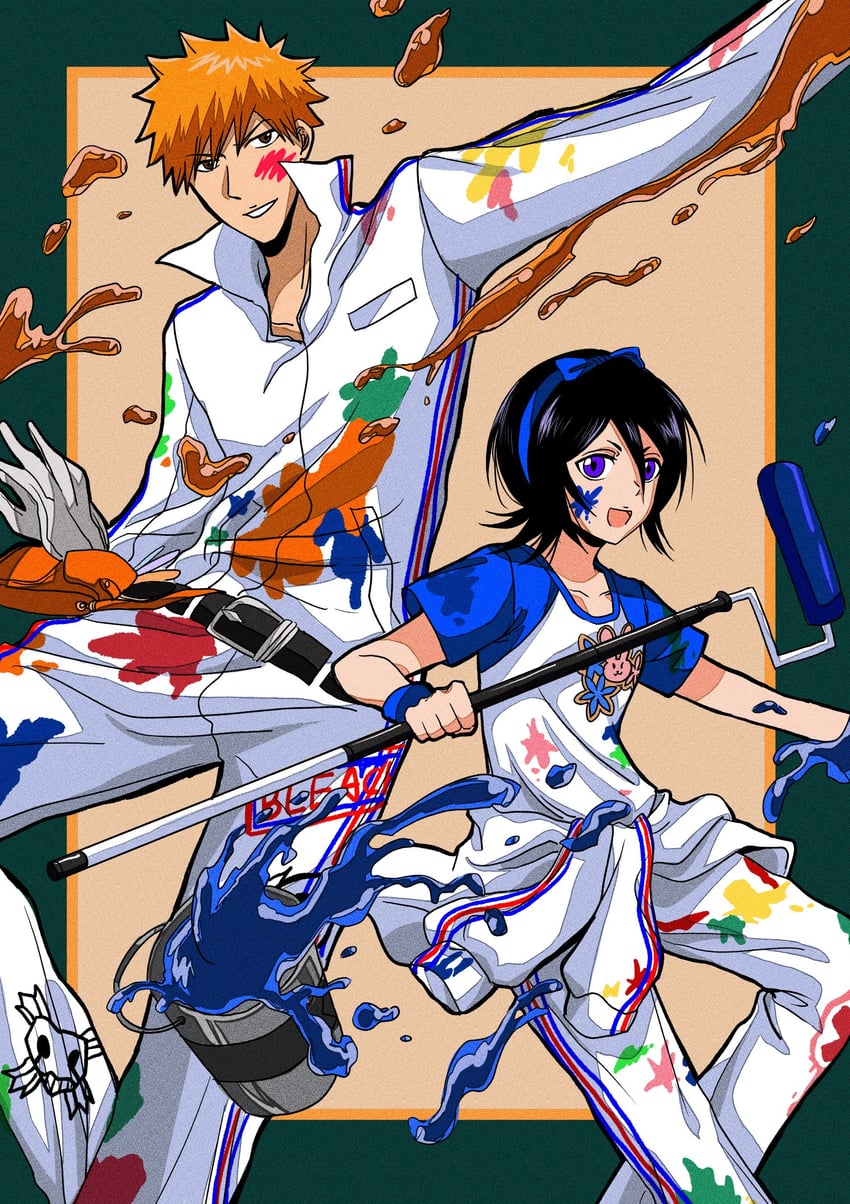 kuchiki rukia and kurosaki ichigo (bleach) drawn by star_(sr67305775)