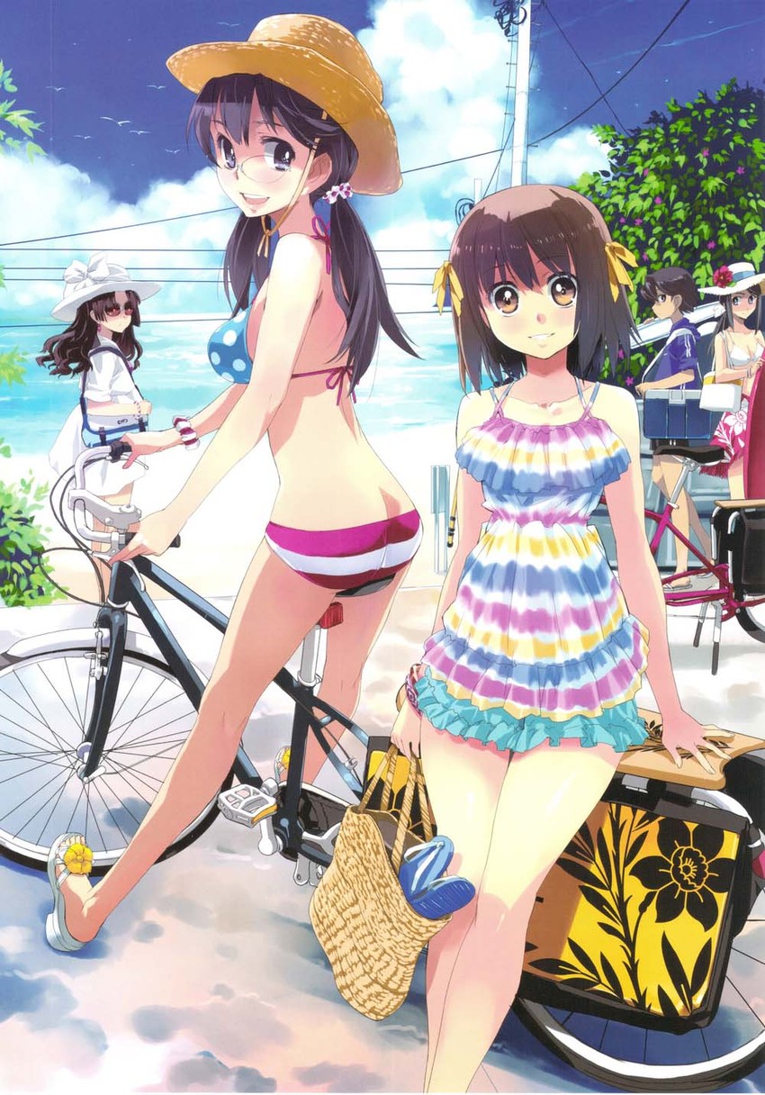 maiharu hiromi, kamikura fuyune, mori shiki, akizuki tomoe, and higa natsumi (minami-kamakura koukou joshi jitensha-bu) drawn by matsumoto_noriyuki