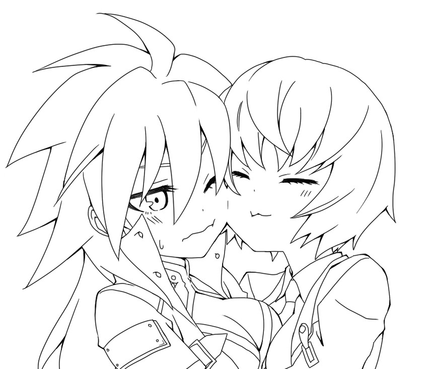 ragna the bloodedge, hazama, and alpha-01 (blazblue and 1 more) drawn by arin66
