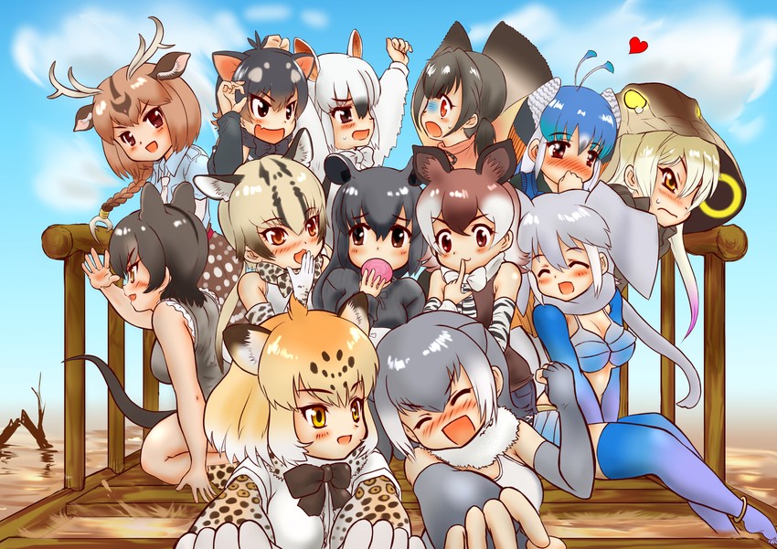 jaguar, small-clawed otter, southern tamandua, tasmanian devil, king cobra, and 8 more (kemono friends) drawn by hakumaiya