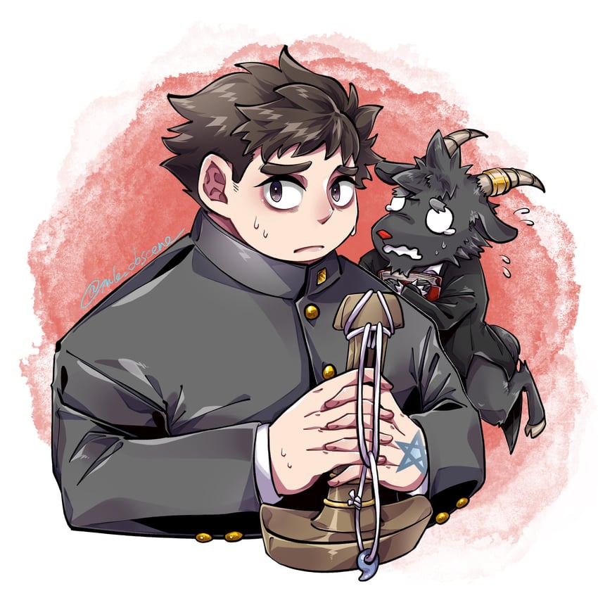 protagonist 5 and salomon (tokyo afterschool summoners) drawn by mk_mk