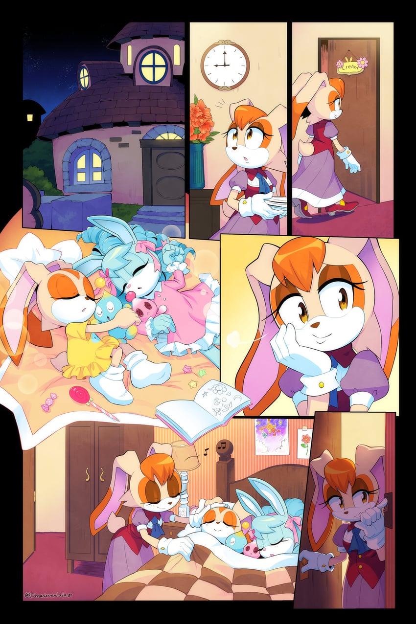 cream the rabbit, neutral chao, cheese, vanilla the rabbit, and anya the rabbit (original and 1 more) drawn by drawloverlala
