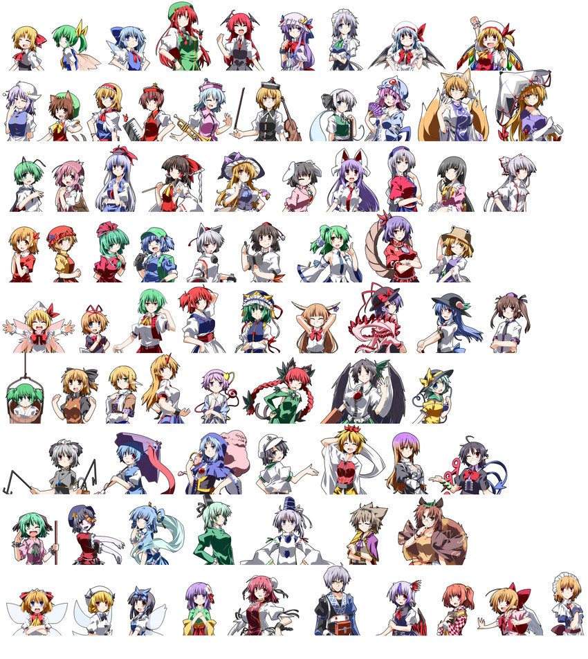 hakurei reimu, kirisame marisa, remilia scarlet, flandre scarlet, izayoi sakuya, and 73 more (touhou) drawn by hemogurobin_a1c
