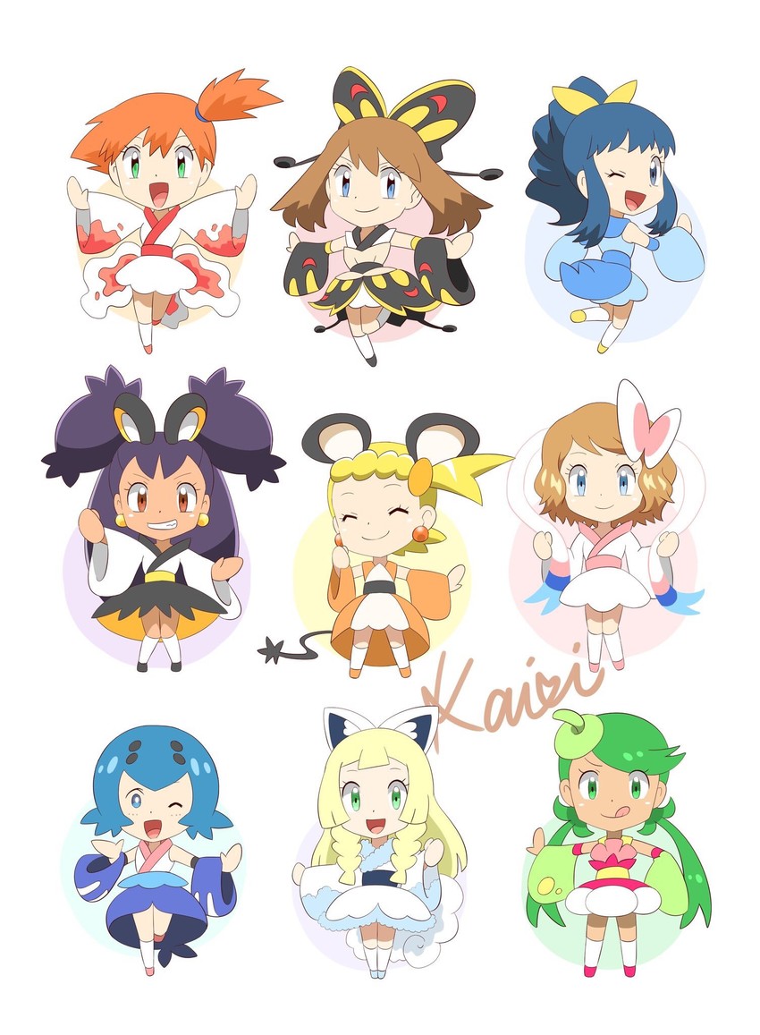 dawn, lillie, may, serena, misty, and 13 more (pokemon and 1 more) drawn by kairi_(ayuara)
