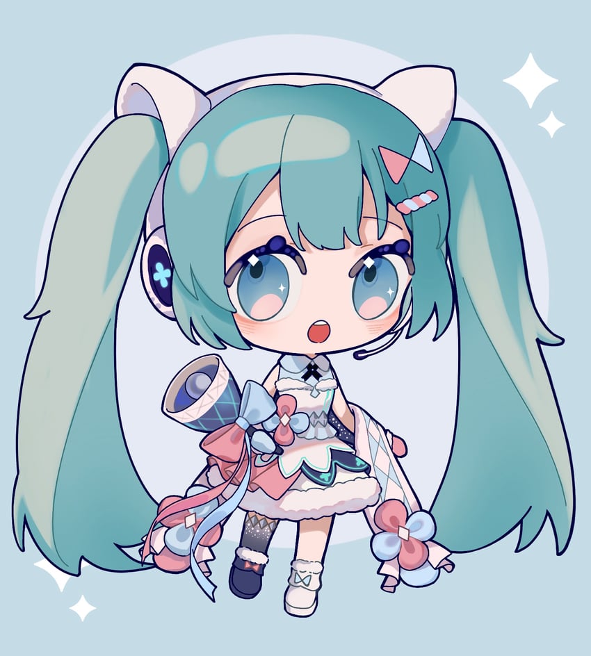 hatsune miku and magical mirai miku (vocaloid and 1 more) drawn by amd_aoneko