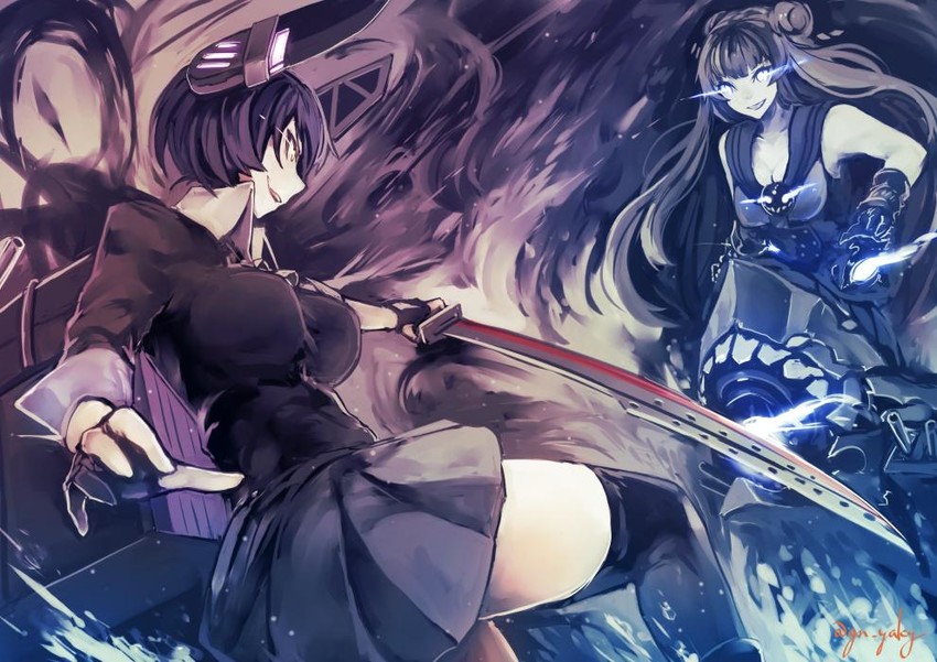 tenryuu and light cruiser oni (kantai collection) drawn by genyaky