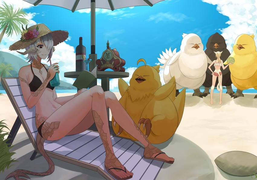 warrior of light and fat chocobo (original and 2 more) drawn by ojiki