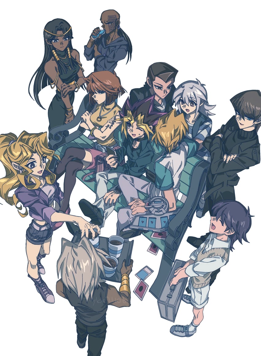 muto yugi, kaiba seto, mazaki anzu, jonouchi katsuya, kujaku mai, and 6 more (yu-gi-oh! and 2 more) drawn by skmkst
