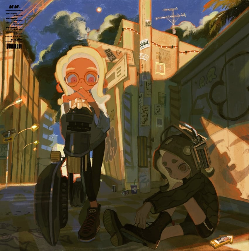 octoling player character and octoling girl (splatoon) drawn by takokawayoi