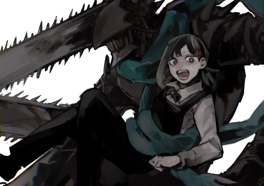 higashiyama kobeni and chainsaw devil (chainsaw man) drawn by nakano_(2_mannaka)