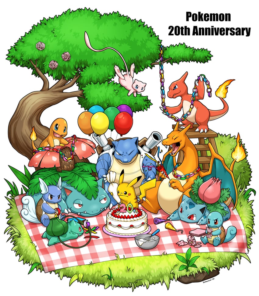 pikachu, charizard, bulbasaur, squirtle, charmander, and 6 more (pokemon) drawn by kemonomichi_(blue_black)