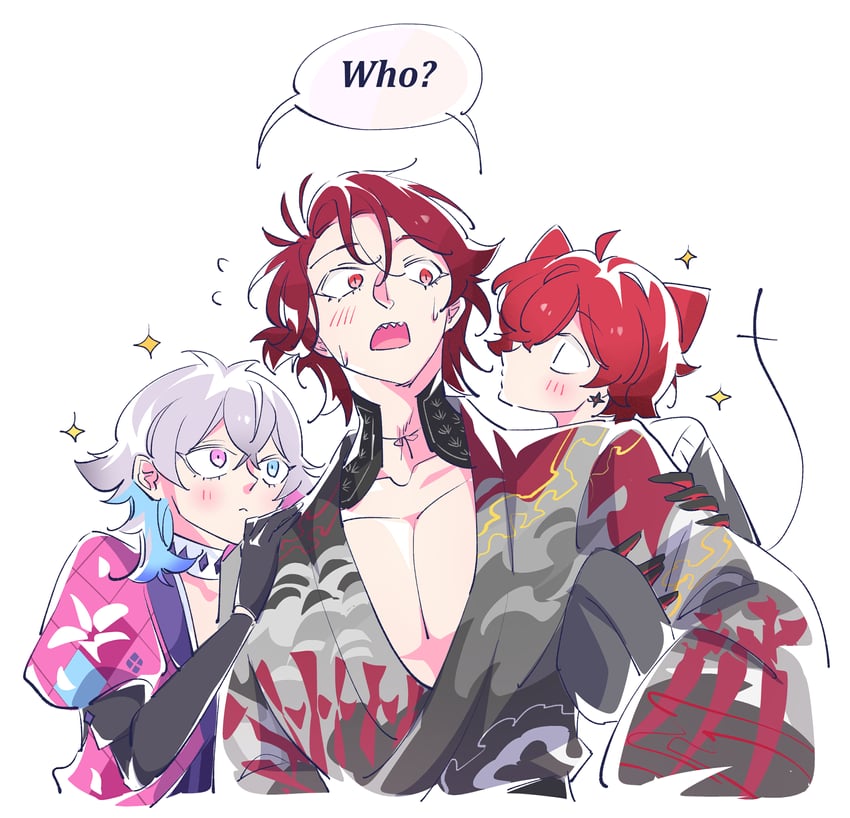 gavis bettel, machina x flayon, and jurard t rexford (holostars and 1 more) drawn by makoto_shih