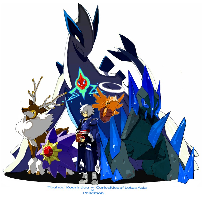 morichika rinnosuke, rotom, lugia, starmie, shedinja, and 2 more (touhou and 1 more) drawn by mizuno_(soutaman)