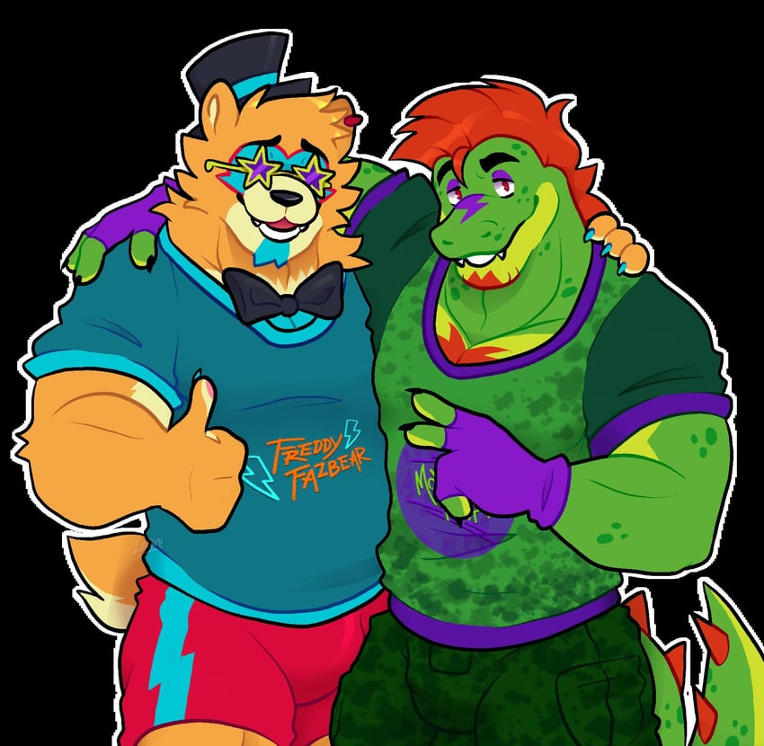 glamrock freddy and montgomery gator (five nights at freddy's and 1 more) drawn by leam_lemonade