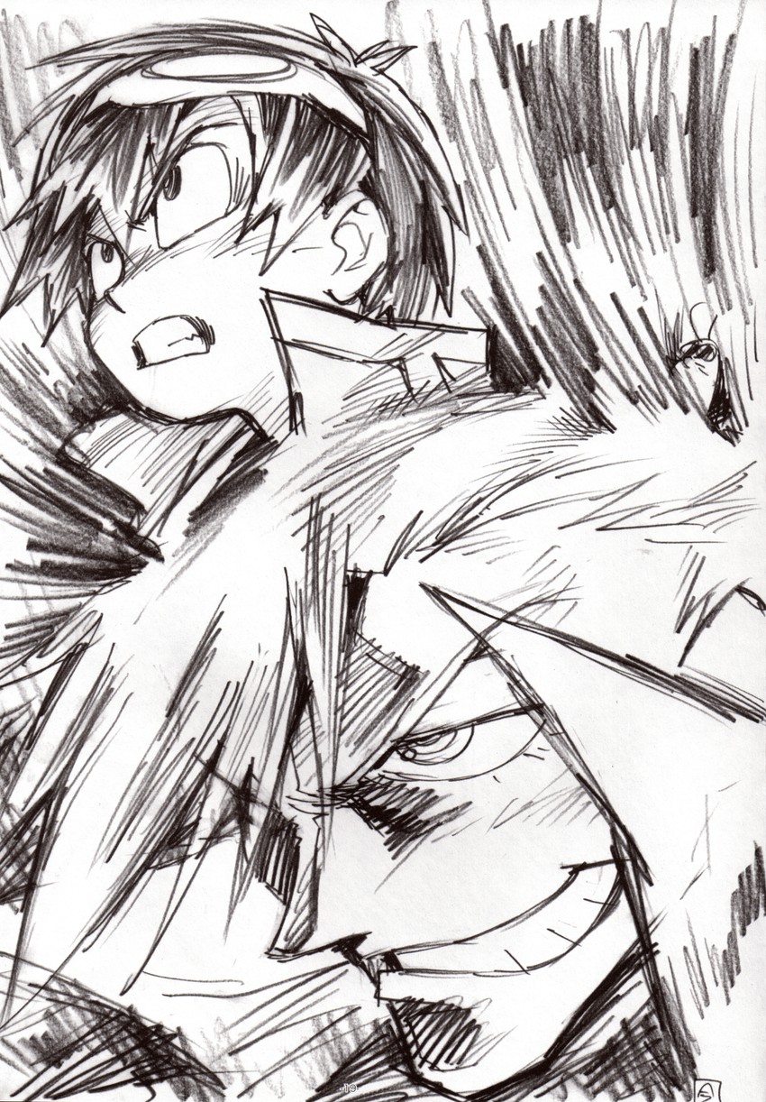 simon, kamina, and boota (tengen toppa gurren lagann) drawn by imaishi_hiroyuki